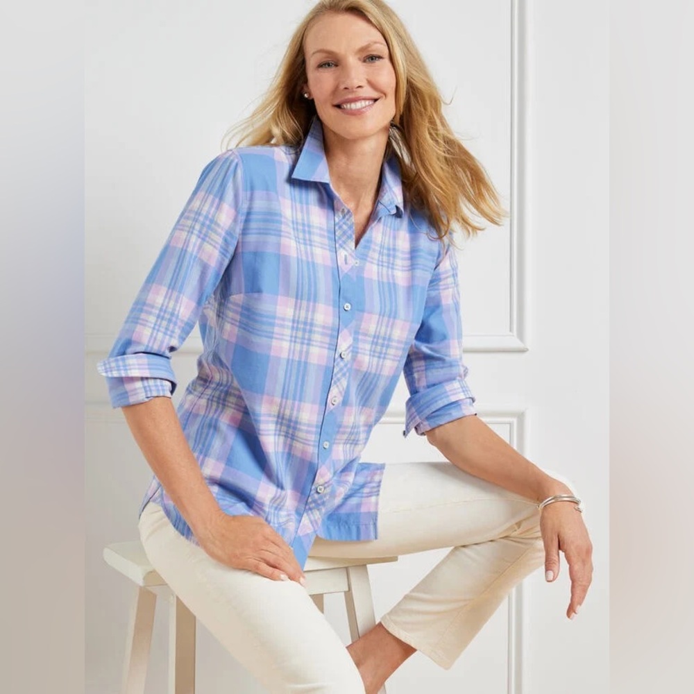 Talbots Blue and Pink Plaid Button-Down Shirt